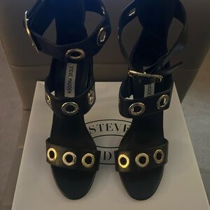 Steve Madden Black Heels with Gold Accents